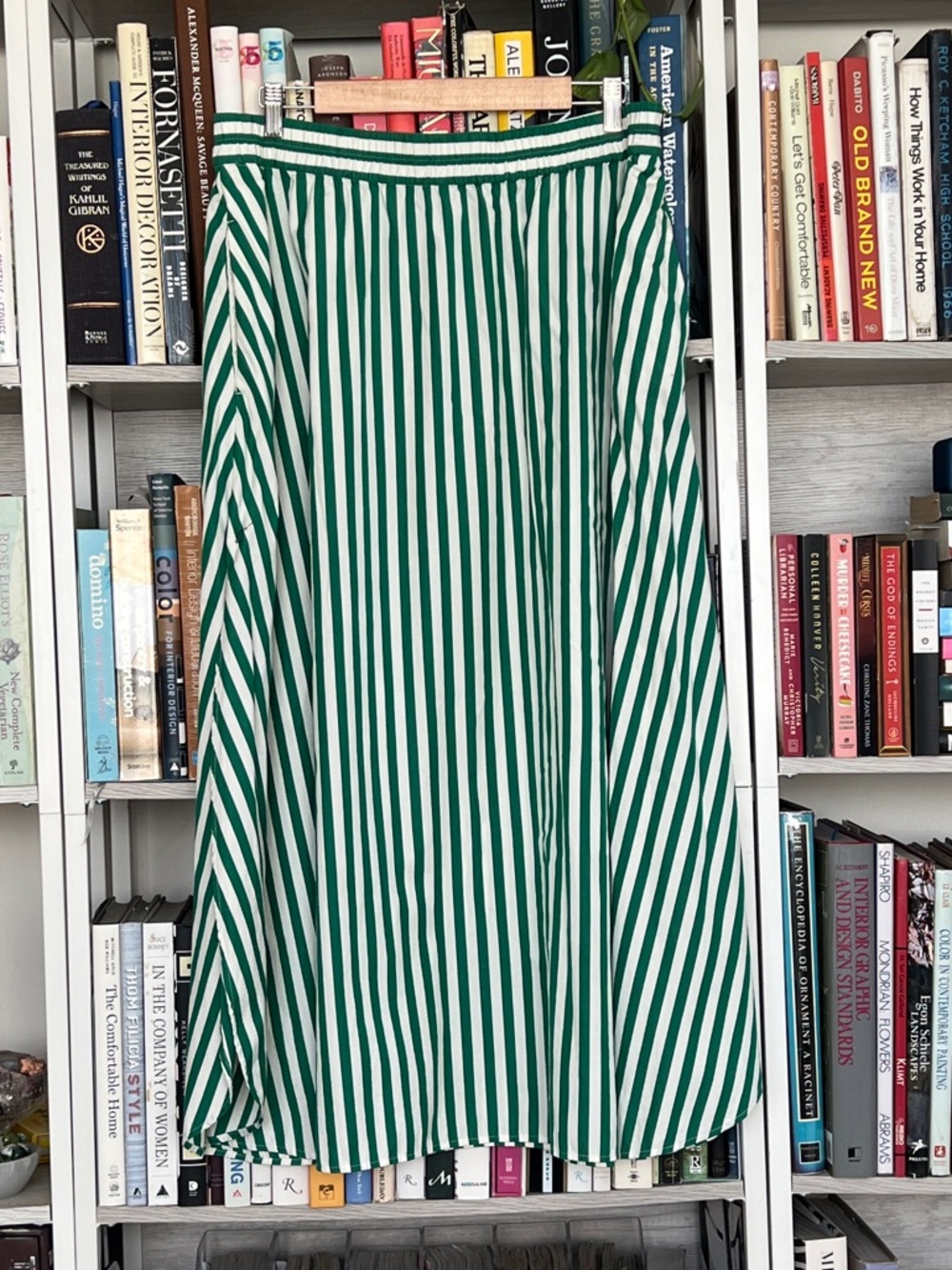 Madewell Green & White Striped Maxi Skirt | Cotton Elastic Waist | Size XL